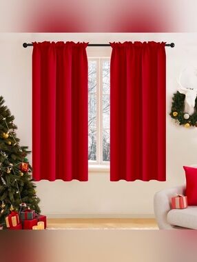 Deconovo Solid Red Blackout Window Drapes Rod Pocket Curtains Christmas Holiday